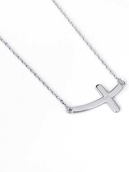 925 Sterling Silver Concise Sideways Cross Pendant Necklace Choker for Women Christian Jewelry