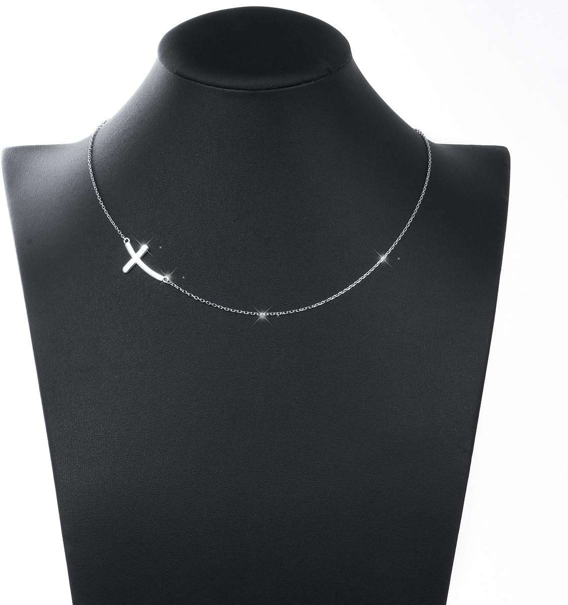 925 Sterling Silver Concise Sideways Cross Pendant Necklace Choker for Women Christian Jewelry