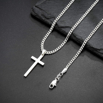 925 Sterling Silver Cross Necklace for Men, 3.5MM Diamond Cut Cuban Link Chain Silver Cross Necklace Christian Gifts for Boyfriend Father Husband