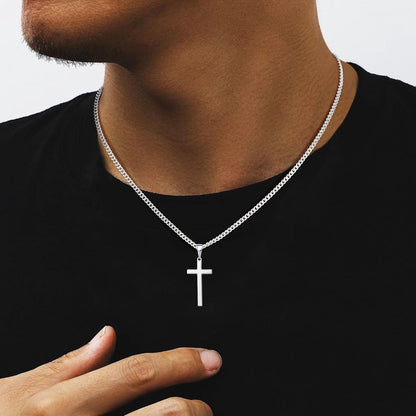 925 Sterling Silver Cross Necklace for Men, 3.5MM Diamond Cut Cuban Link Chain Silver Cross Necklace Christian Gifts for Boyfriend Father Husband