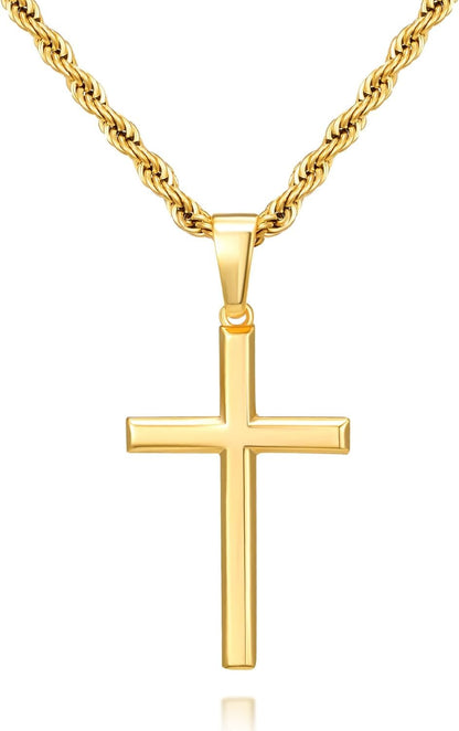 925 Sterling Silver Cross Necklace for Men, Hypoallergenic Cross Pendant with Secure Lobster Clasp, Gold Religious Jewelry Gift for Baptism/Easter/Father'S Day - WORLD TIME VISITS