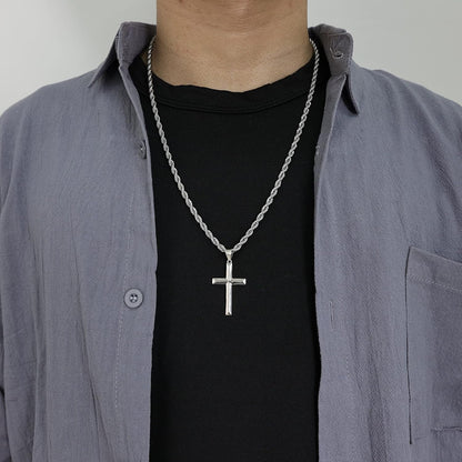 925 Sterling Silver Cross Necklace for Men with 3.5Mm Stainless Steel Twist Clasp Rope Chain Necklace Beveled Edge Cross Pendant Necklace for Men Women 16 - 28 Inches - WORLD TIME VISITS