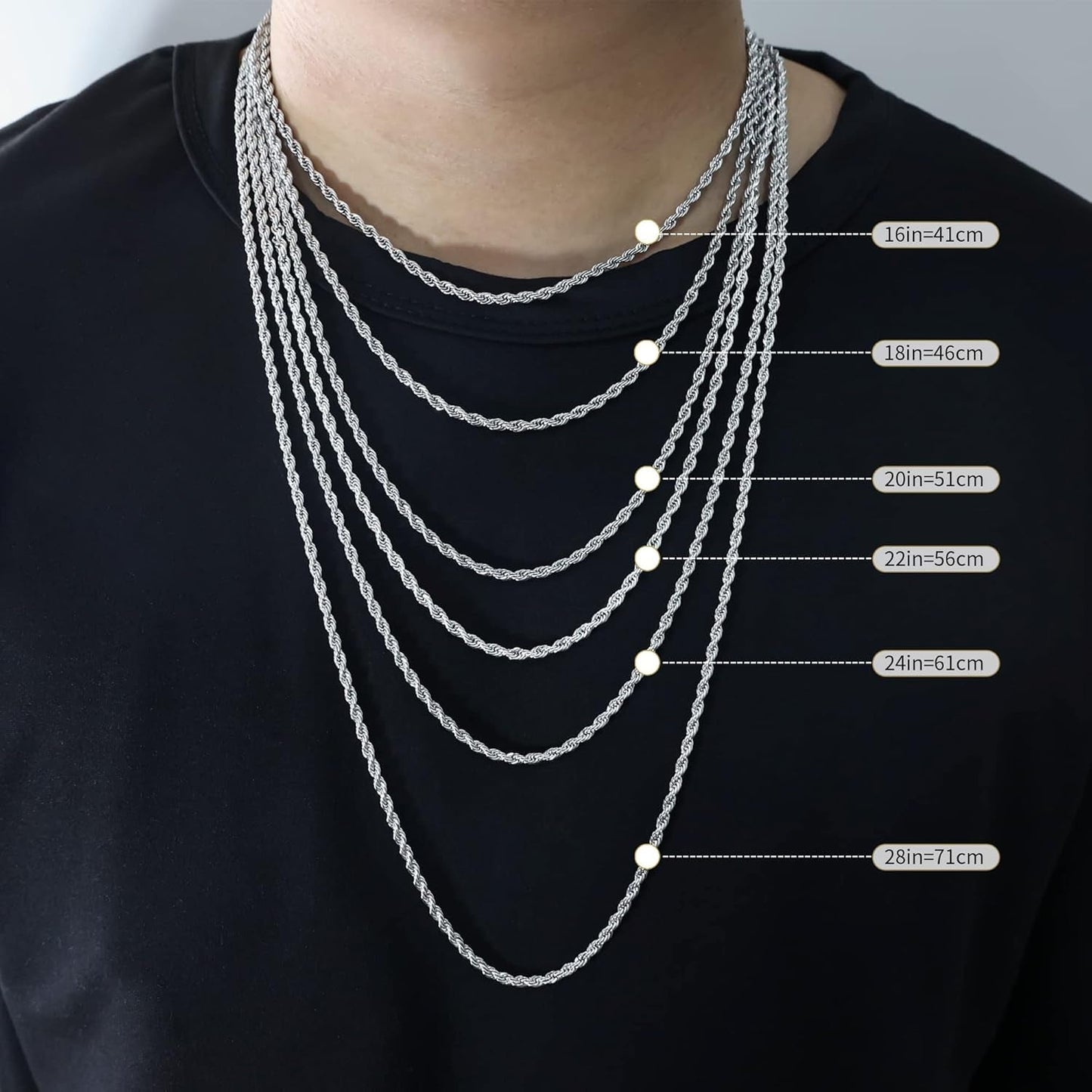 925 Sterling Silver Cross Necklace for Men with 3.5Mm Stainless Steel Twist Clasp Rope Chain Necklace Beveled Edge Cross Pendant Necklace for Men Women 16-28 Inches