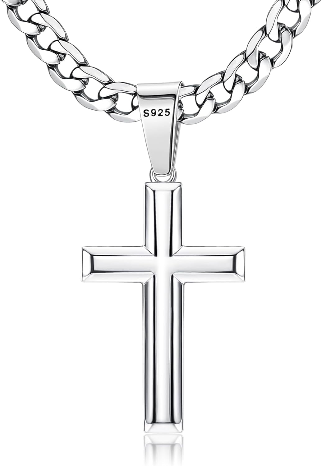 925 Sterling Silver Cross Necklace for Men Women | 5Mm 316L Stainless Steel Diamond - Cut Cuban Link Curb Chain, Beveled - Edge Religous Pendant Jewelry, 16 - 30'' Christian Baptism Gift - WORLD TIME VISITS