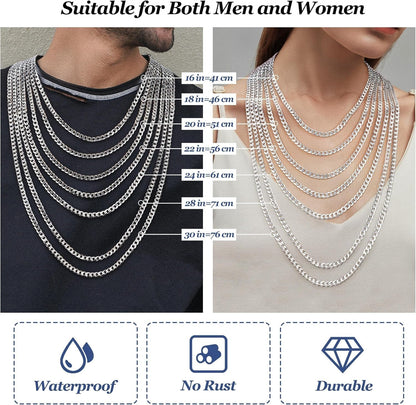 925 Sterling Silver Cross Necklace for Men Women | 5Mm 316L Stainless Steel Diamond-Cut Cuban Link Curb Chain, Beveled-Edge Religous Pendant Jewelry, 16-30'' Christian Baptism Gift