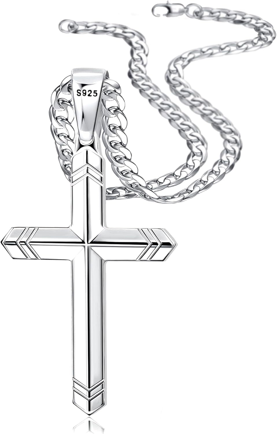 925 Sterling Silver Cross Necklace for Men Women, 5MM Durable Stainless Steel Non Tarnish Cuban Link Curb Chain with Silver Cross Pendant, Mens Cross Crucifix Necklaces Jewelry 16 - 30 Inches - WORLD TIME VISITS