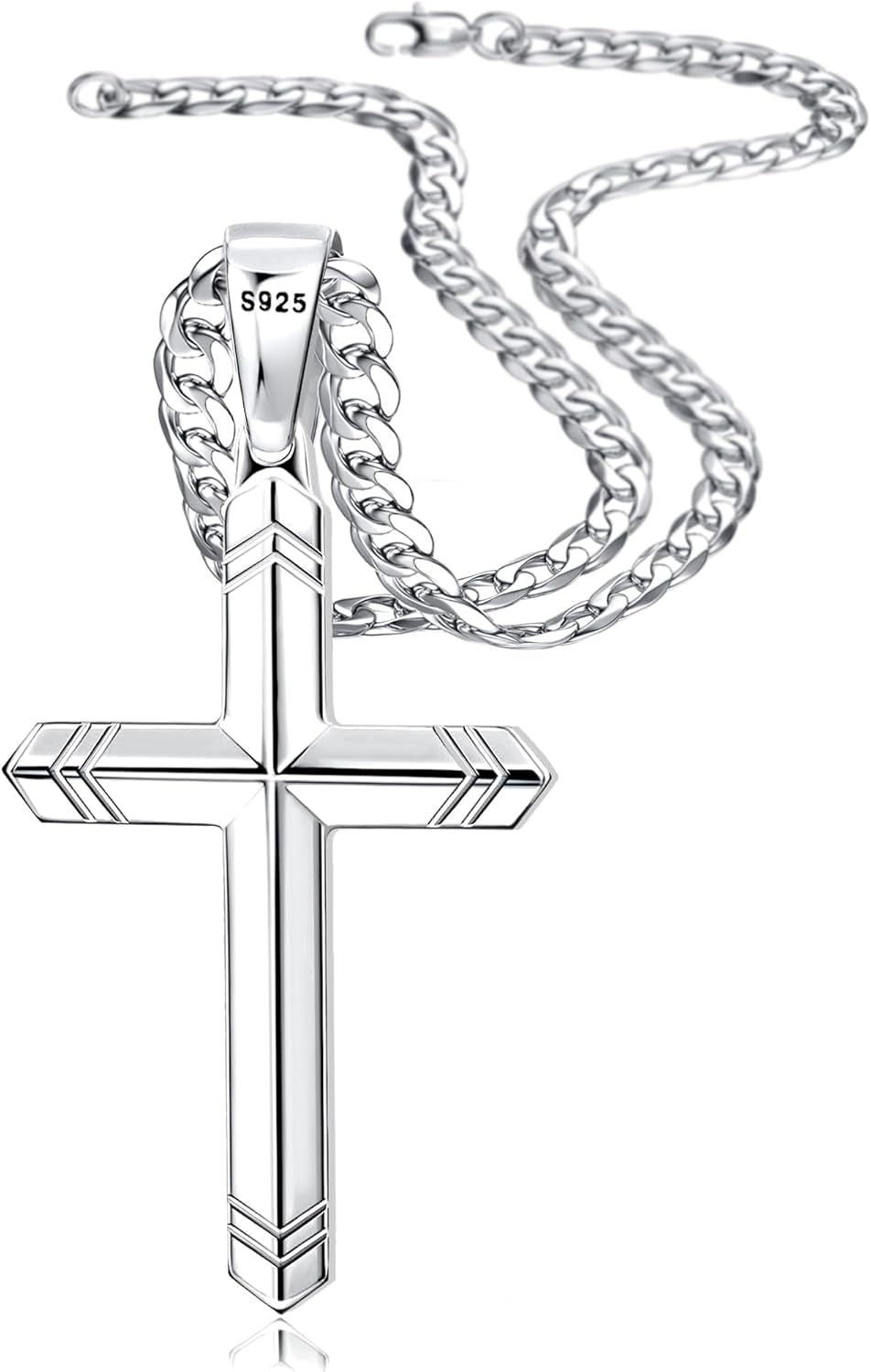 925 Sterling Silver Cross Necklace for Men Women, 5MM Durable Stainless Steel Non Tarnish Cuban Link Curb Chain with Silver Cross Pendant, Mens Cross Crucifix Necklaces Jewelry 16 - 30 Inches - WORLD TIME VISITS