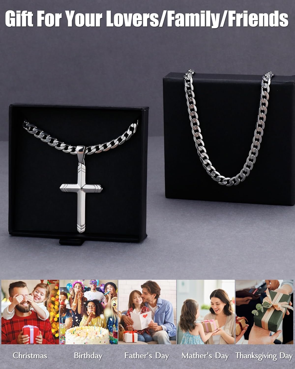 925 Sterling Silver Cross Necklace for Men Women, 5MM Durable Stainless Steel Non Tarnish Cuban Link Curb Chain with Silver Cross Pendant, Mens Cross Crucifix Necklaces Jewelry 16 - 30 Inches - WORLD TIME VISITS