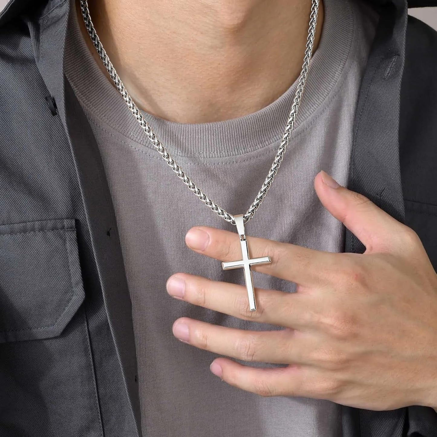 925 Sterling Silver Cross Necklace for Men Women with 3MM Stainless Steel Strong Durable Wheat Chain 18K White Gold Plated Crucifix Pendant Necklace Jewelry 16 - 30 Inches - WORLD TIME VISITS