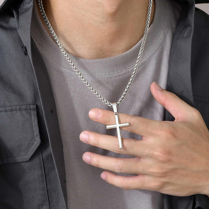 925 Sterling Silver Cross Necklace for Men Women with 3MM Stainless Steel Strong Durable Wheat Chain 18K White Gold Plated Crucifix Pendant Necklace Jewelry 16 - 30 Inches - WORLD TIME VISITS
