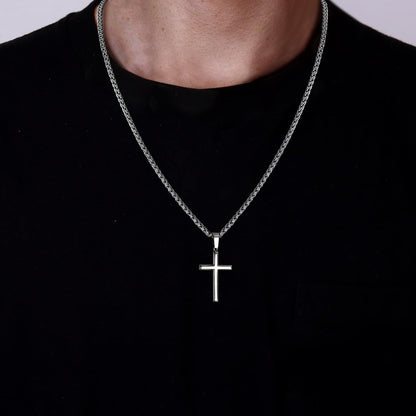 925 Sterling Silver Cross Necklace for Men Women with 3MM Stainless Steel Strong Durable Wheat Chain 18K White Gold Plated Crucifix Pendant Necklace Jewelry 16-30 Inches