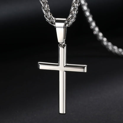 925 Sterling Silver Cross Necklace for Men Women with 3MM Stainless Steel Strong Durable Wheat Chain 18K White Gold Plated Crucifix Pendant Necklace Jewelry 16-30 Inches
