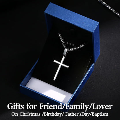 925 Sterling Silver Cross Necklace for Men Women with 3MM Stainless Steel Strong Durable Wheat Chain 18K White Gold Plated Crucifix Pendant Necklace Jewelry 16-30 Inches