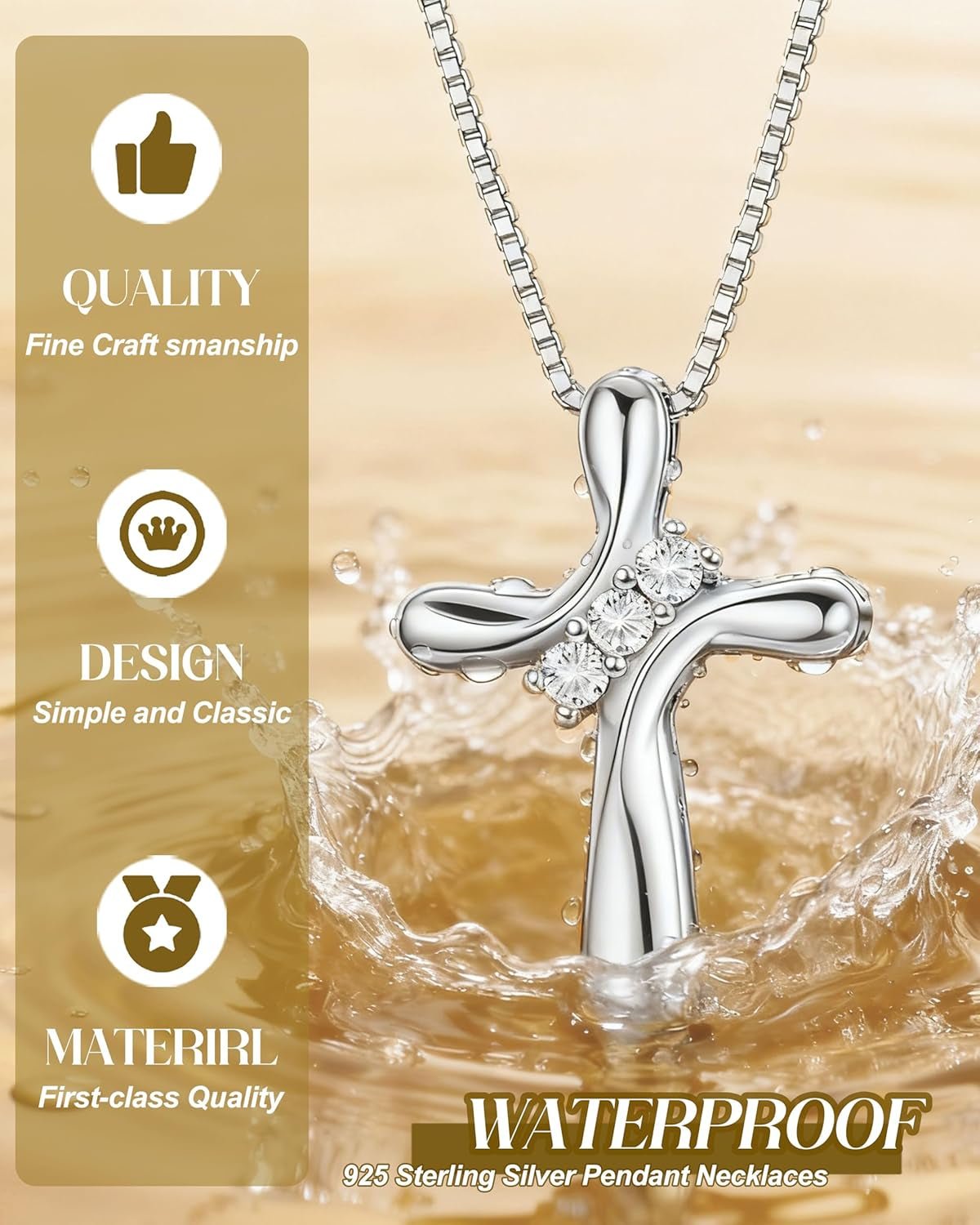 925 Sterling Silver Cross Necklace for Women 3 Stone Cubic Zirconia Silver Cross Pendant Necklaces with 1 MM Box Chain,18 Inches