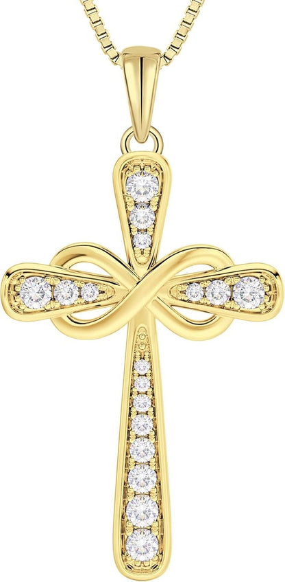 925 Sterling Silver Cross Necklace for Women Halo Infinity Pendant Birthstone Jewelry for Mom - WORLD TIME VISITS