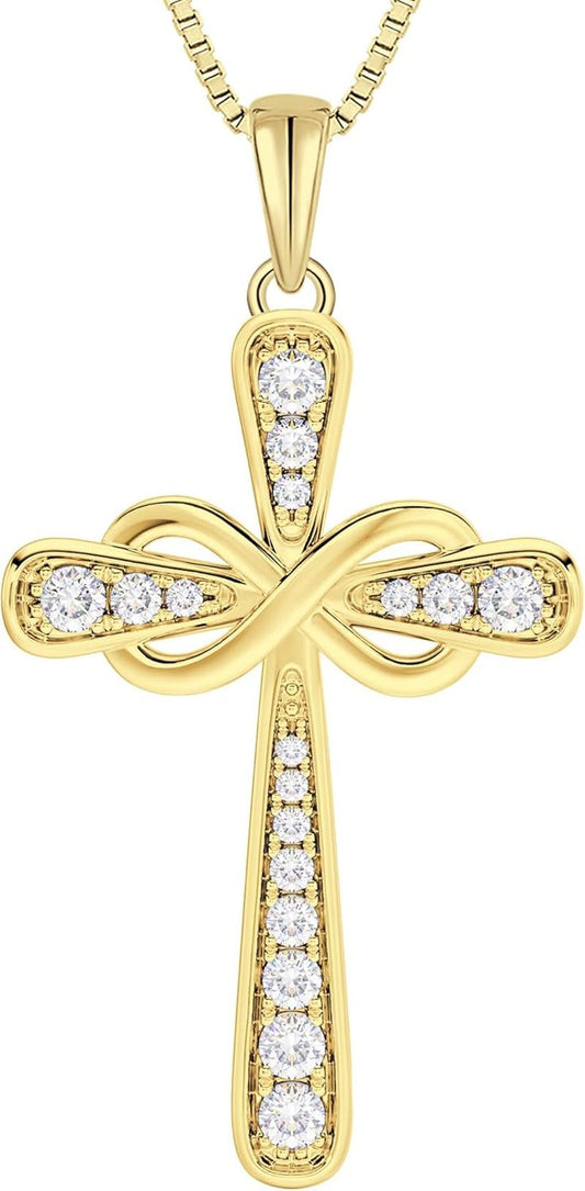 925 Sterling Silver Cross Necklace for Women Halo Infinity Pendant Birthstone Jewelry for Mom - WORLD TIME VISITS
