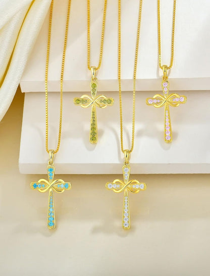 925 Sterling Silver Cross Necklace for Women Halo Infinity Pendant Birthstone Jewelry for Mom