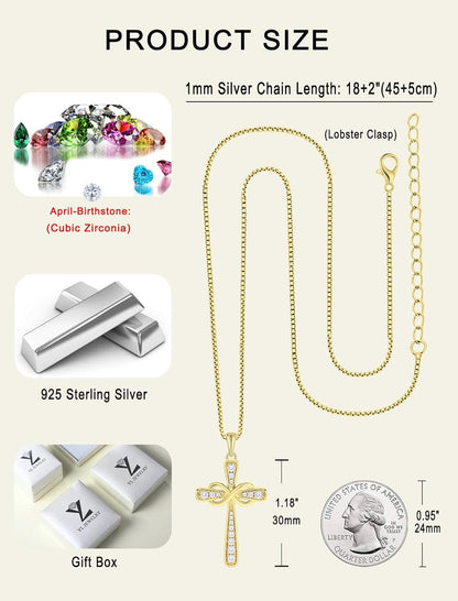 925 Sterling Silver Cross Necklace for Women Halo Infinity Pendant Birthstone Jewelry for Mom
