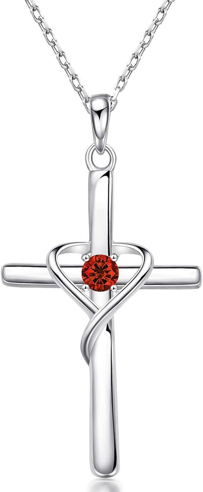 925 Sterling Silver Cross Necklace for Women Men 5A CZ Birthstone Necklaces 14K Gold Plated or Rose Gold Necklace for Easter or Holiday - WORLD TIME VISITS