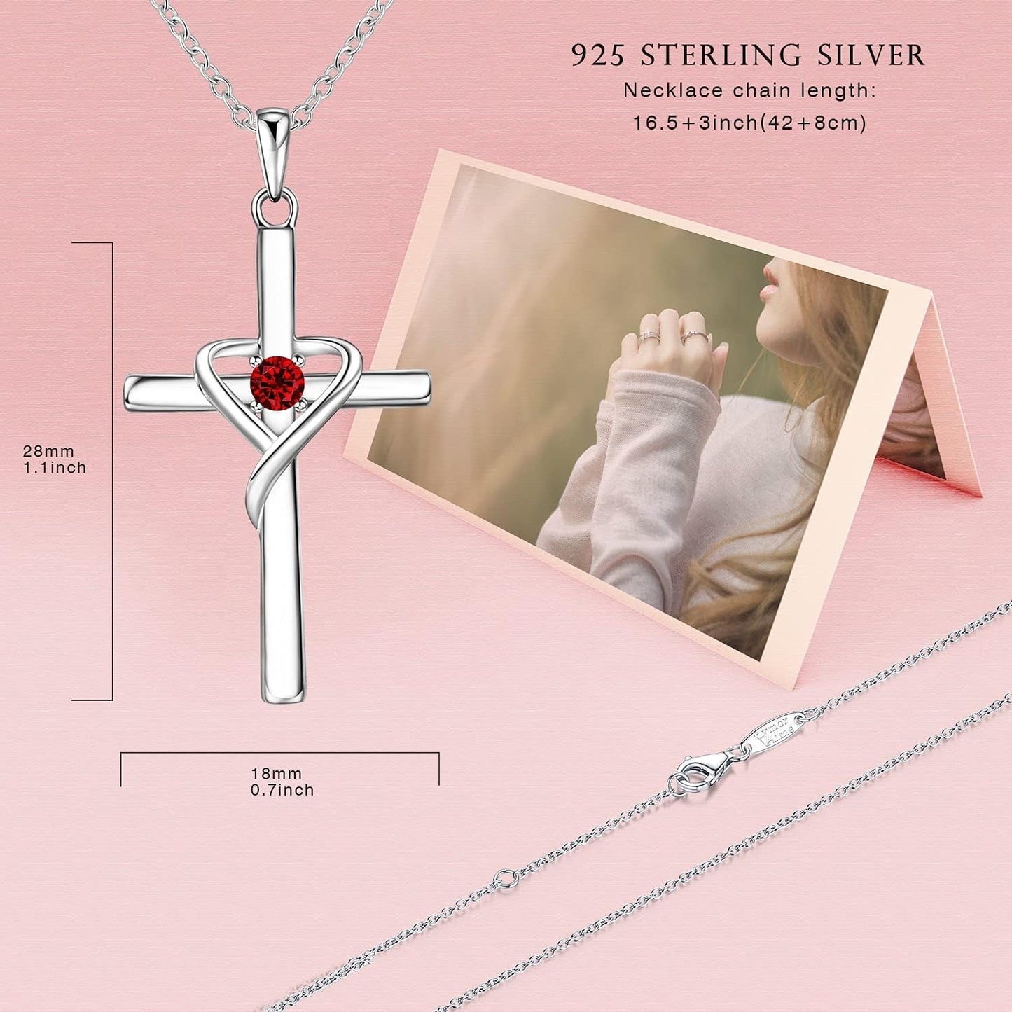 925 Sterling Silver Cross Necklace for Women Men 5A CZ Birthstone Necklaces 14K Gold Plated or Rose Gold Necklace for Easter or Holiday