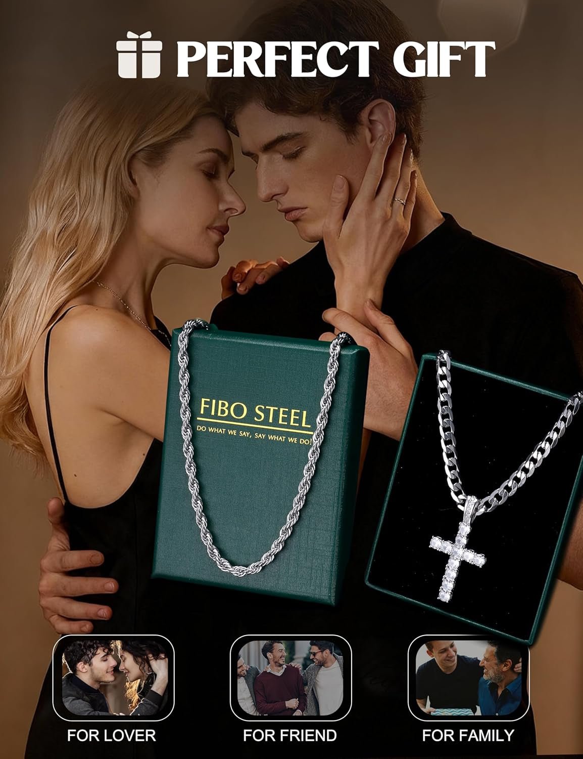 925 Sterling Silver Cross Necklace Men - CZ Cross Pendant Layered Necklaces Waterproof Stainless Steel Cuban Link Rope Chain Silver Necklace Stack Jewelry with Gift Box 16-30 Inches