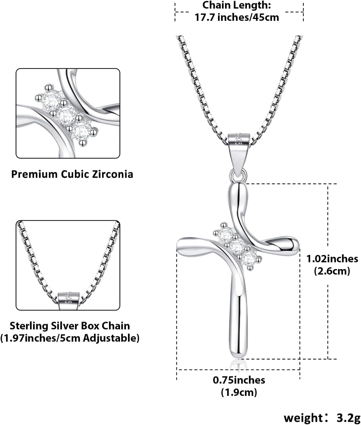 925 Sterling Silver Cross Necklaces for Women 12 Color Birthstone Necklace,Adjustable Cross Pendant with Cubic Zirconia,Ideal Hypoallergenic Jewelry Gift - WORLD TIME VISITS