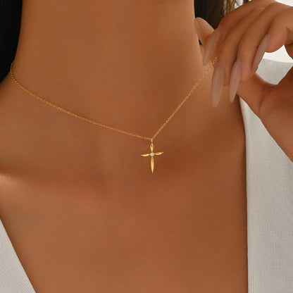 925 Sterling Silver Cross Necklaces for Women 14K Gold Plated Non Tarnish Dainty Cubic Zirconia Pendant Necklace for Mom Trendy Simple Cross Charm Chain Wedding Valentine'S Day Jewelry Gifts