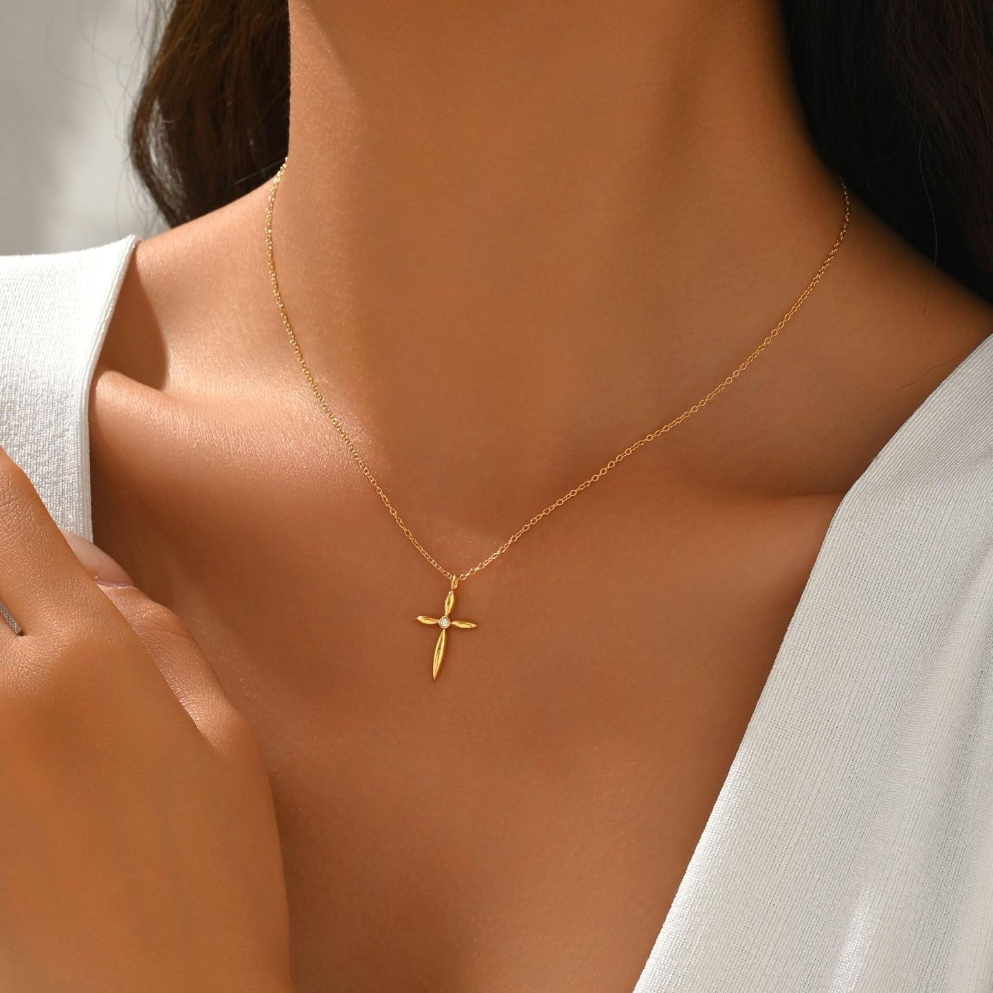 925 Sterling Silver Cross Necklaces for Women 14K Gold Plated Non Tarnish Dainty Cubic Zirconia Pendant Necklace for Mom Trendy Simple Cross Charm Chain Wedding Valentine'S Day Jewelry Gifts - WORLD TIME VISITS
