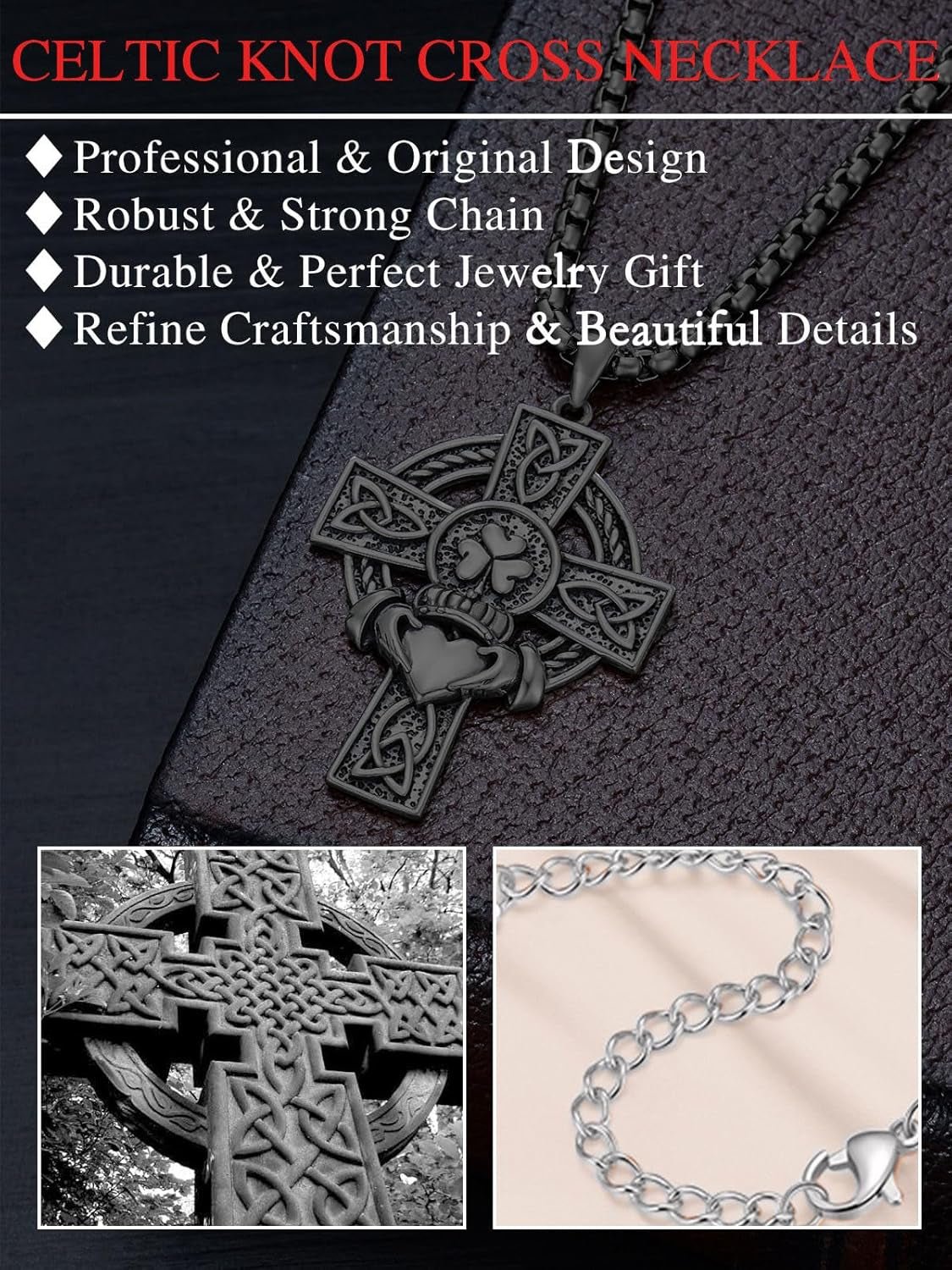 925 Sterling Silver Cross Pendant Necklace for Men Women Amulet Necklace Protection Jewelry Religious Gifts(With Gift Box)