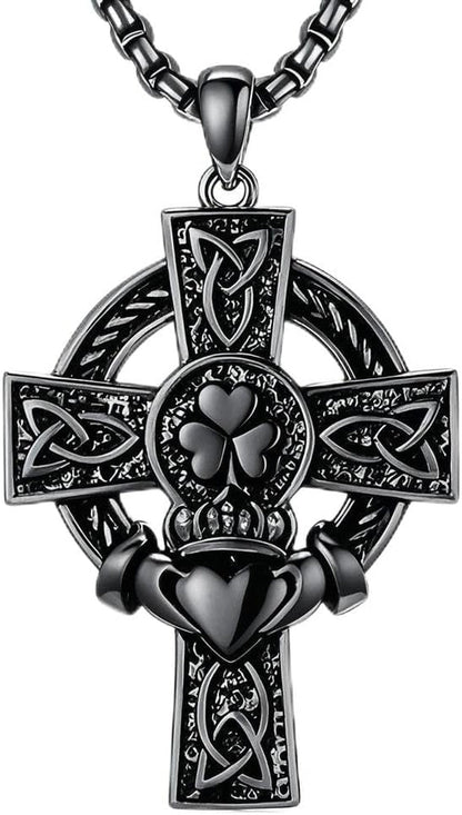 925 Sterling Silver Cross Pendant Necklace for Men Women Amulet Necklace Protection Jewelry Religious Gifts(With Gift Box) - WORLD TIME VISITS