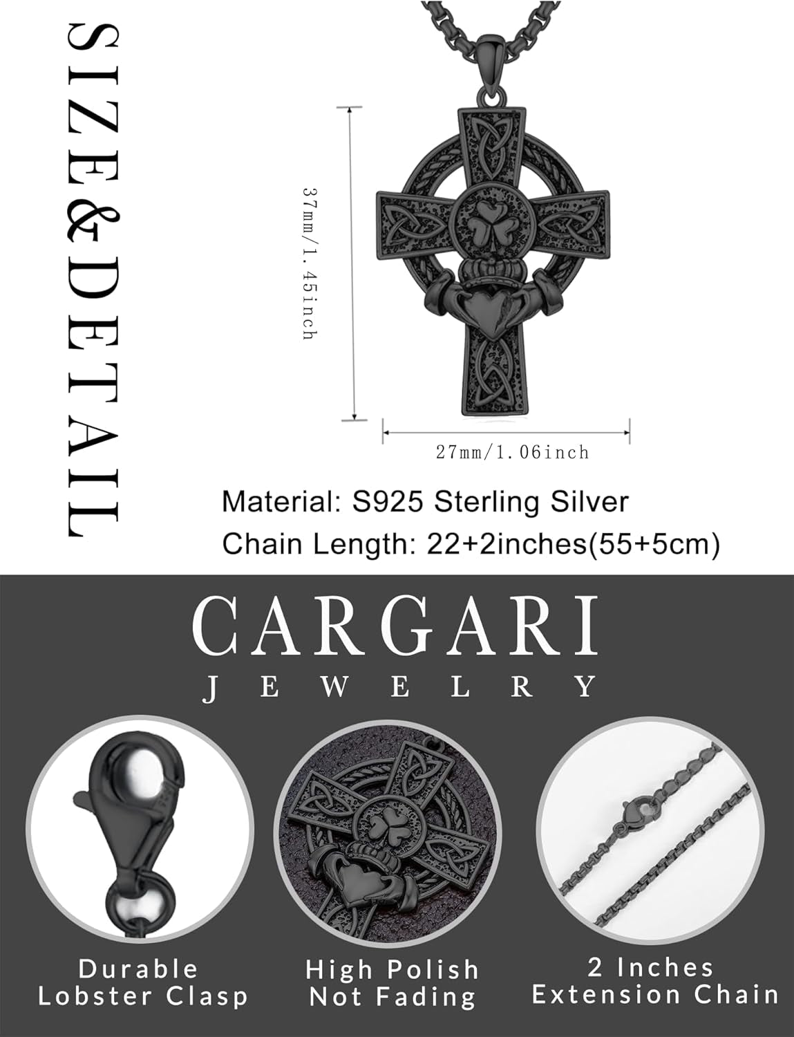 925 Sterling Silver Cross Pendant Necklace for Men Women Amulet Necklace Protection Jewelry Religious Gifts(With Gift Box) - WORLD TIME VISITS