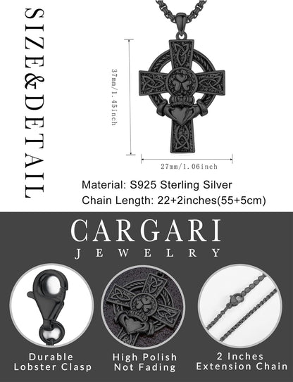 925 Sterling Silver Cross Pendant Necklace for Men Women Amulet Necklace Protection Jewelry Religious Gifts(With Gift Box) - WORLD TIME VISITS