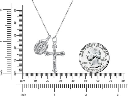 925 Sterling Silver Crucifix Cross and Miraculous Medal Pendant Necklace for Women