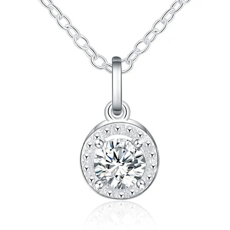 925 Sterling Silver Cute Solid Christmas Gift Noble Fashion Elegant Women Shiny Crystal CZ Necklace Earring Ring Jewelry Set