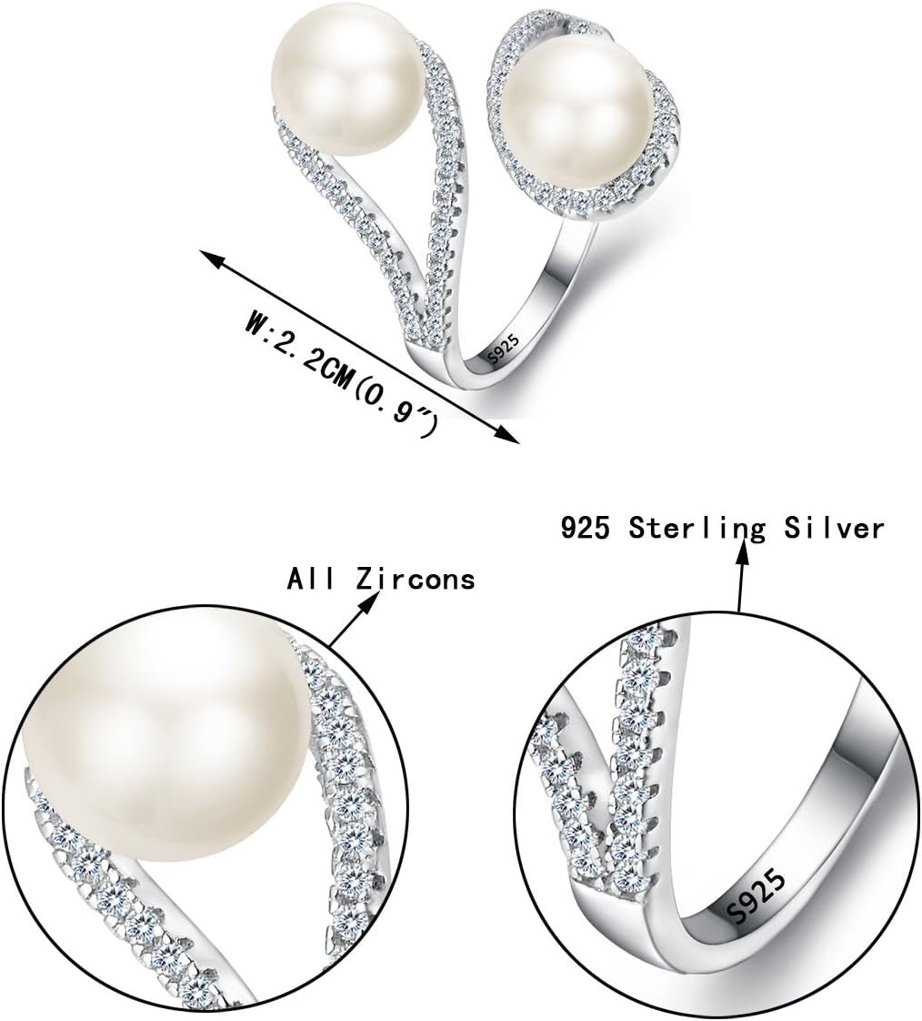 925 Sterling Silver CZ 9MM AAA Freshwater Cultured Pearl Teardrop Engagement Adjustable Ring