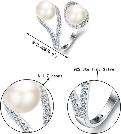 925 Sterling Silver CZ 9MM AAA Freshwater Cultured Pearl Teardrop Engagement Adjustable Ring