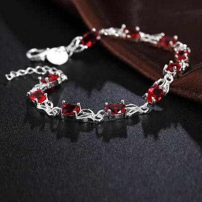 925 Sterling Silver Elegant Charm Beautiful Crystal Stone Red Jewelry Fashion for Women Wedding Bracelets
