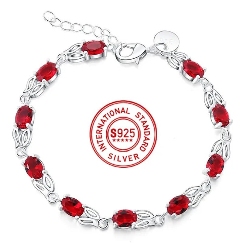 925 Sterling Silver Elegant Charm Beautiful Crystal Stone Red Jewelry Fashion for Women Wedding Bracelets - WORLD TIME VISITS