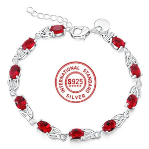 925 Sterling Silver Elegant Charm Beautiful Crystal Stone Red Jewelry Fashion for Women Wedding Bracelets