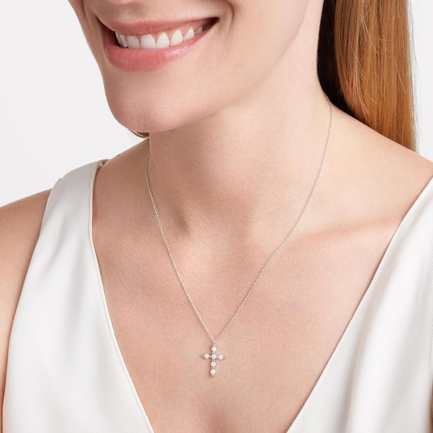 .925 Sterling Silver Gemstone or Cultured Pearl Classic Cross Pendant Necklace on 18" Chain - Choice of Birthstone Colors - WORLD TIME VISITS