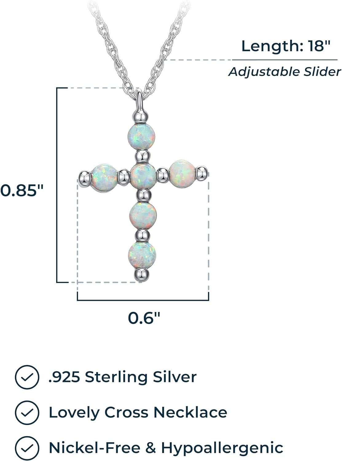 .925 Sterling Silver Gemstone or Cultured Pearl Classic Cross Pendant Necklace on 18" Chain - Choice of Birthstone Colors