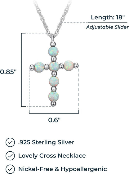 .925 Sterling Silver Gemstone or Cultured Pearl Classic Cross Pendant Necklace on 18" Chain - Choice of Birthstone Colors