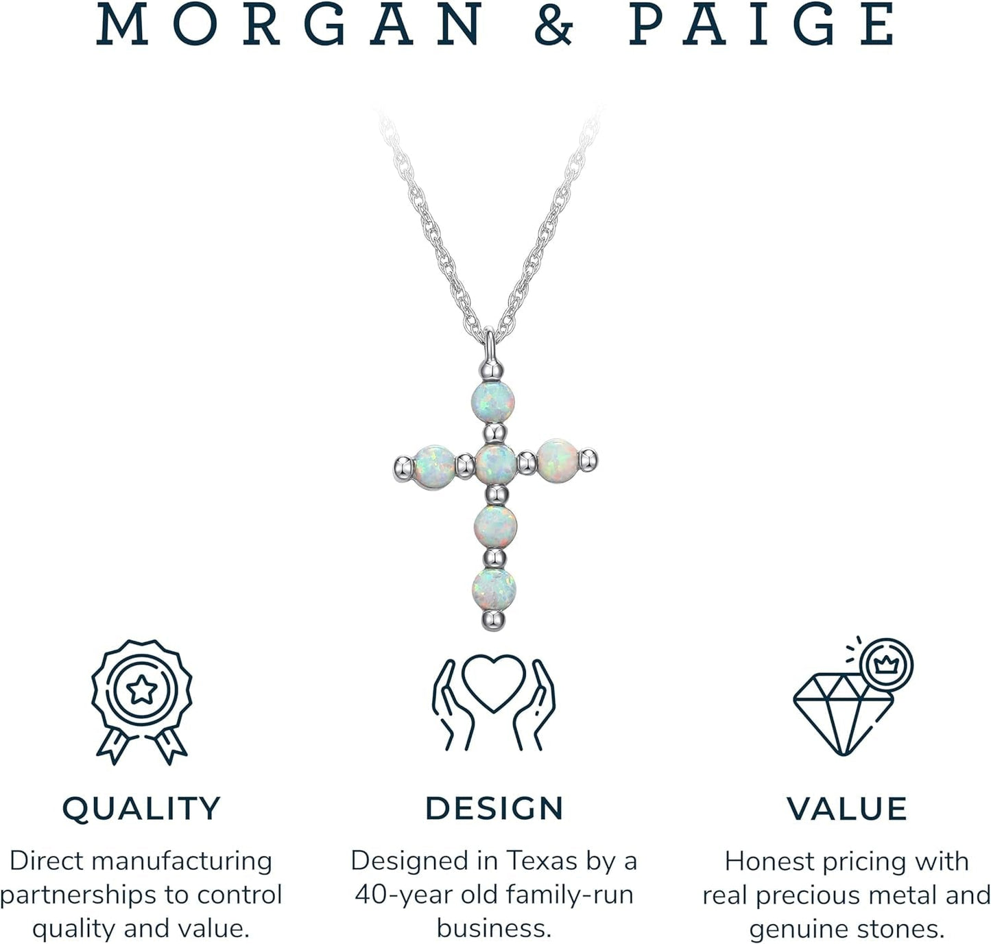 .925 Sterling Silver Gemstone or Cultured Pearl Classic Cross Pendant Necklace on 18" Chain - Choice of Birthstone Colors
