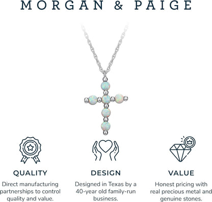 .925 Sterling Silver Gemstone or Cultured Pearl Classic Cross Pendant Necklace on 18" Chain - Choice of Birthstone Colors