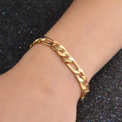 925 Sterling Silver Gold Italian 8Mm Solid Diamond-Cut Figaro Link Chain Bracelet for Men Jewelry
