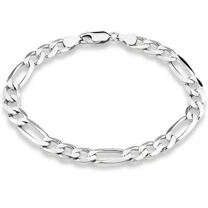 925 Sterling Silver Gold Italian 8Mm Solid Diamond - Cut Figaro Link Chain Bracelet for Men Jewelry - WORLD TIME VISITS