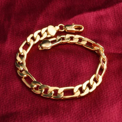 925 Sterling Silver Gold Italian 8Mm Solid Diamond-Cut Figaro Link Chain Bracelet for Men Jewelry
