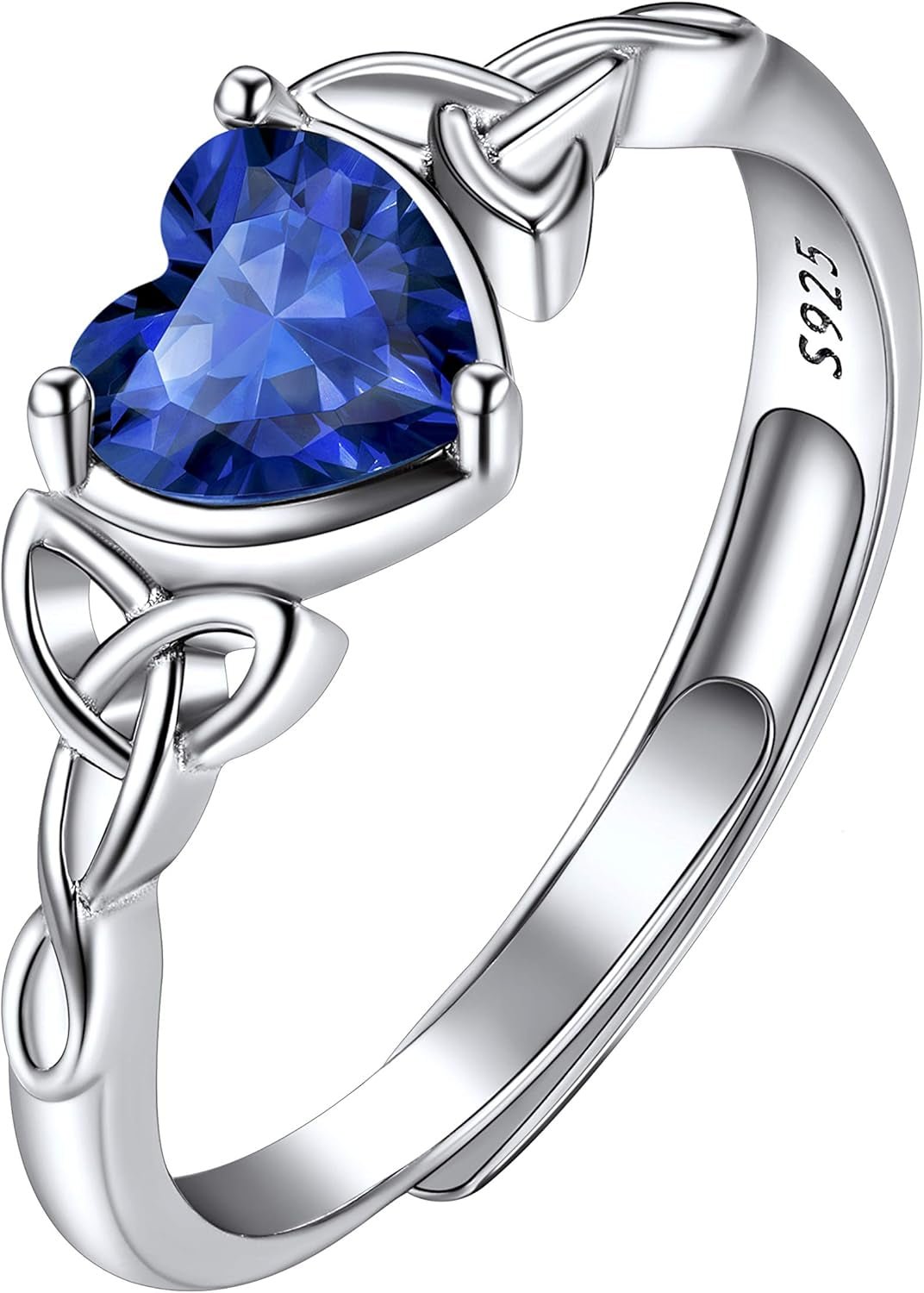 925 Sterling Silver Good Luck Celtic Twisted Knot/Claddagh Heart Birthstone Ring, Thin Delicate Adjustable Promise Engagement Ring Irish Jewelry for Women - WORLD TIME VISITS