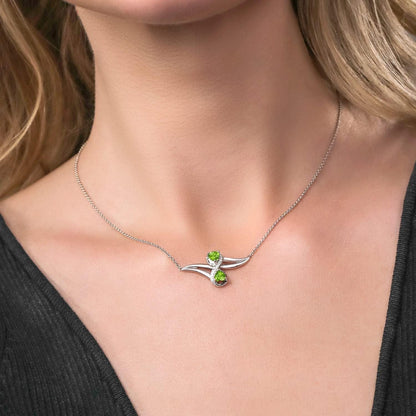 925 Sterling Silver Green Peridot and White Created Sapphire 2 Heart Infinity Pendant Necklace for Women (1.13 Cttw, Gemstone Birthstone, with 18 Inch Silver Chain)