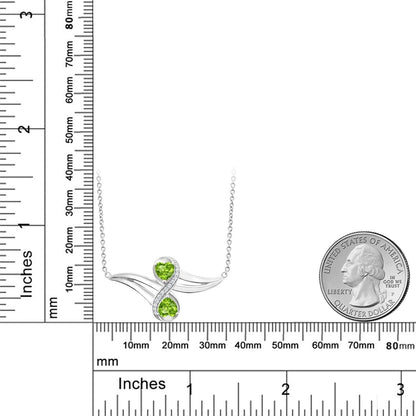 925 Sterling Silver Green Peridot and White Created Sapphire 2 Heart Infinity Pendant Necklace for Women (1.13 Cttw, Gemstone Birthstone, with 18 Inch Silver Chain) - WORLD TIME VISITS